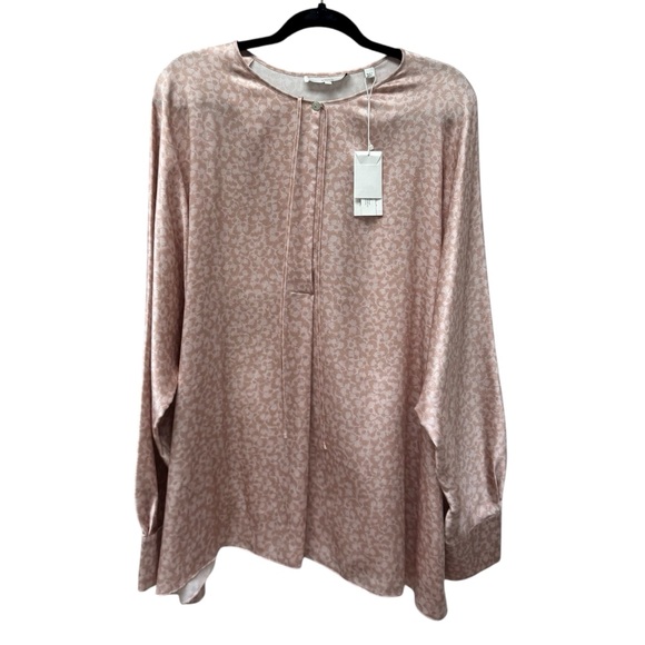 New Vince Feathered Petal Tie Neck Silk Blouse In Yarrow Floral - Picture 2 of 7